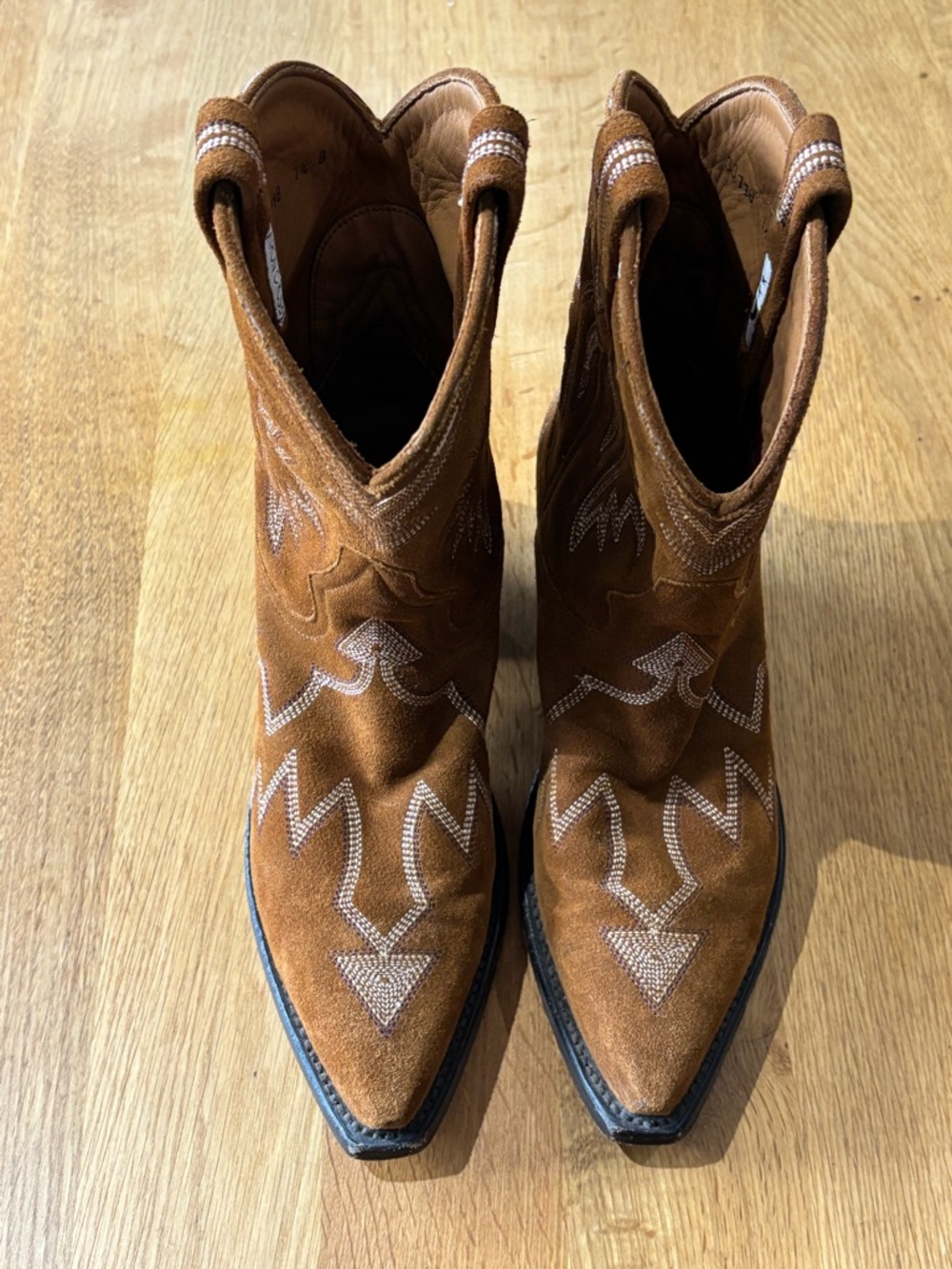 Miron Crosby leather ankle boots. Maggie in Pecan brown suede stitching 7.5